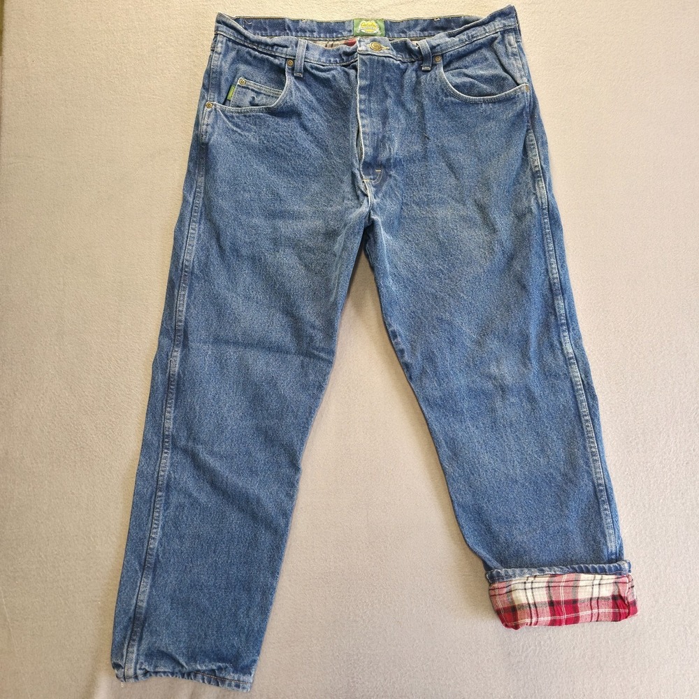 Cabela's Men's Flannel Lined Denim Straight Leg Blue Jeans Sz 40x30 Actual 38x29